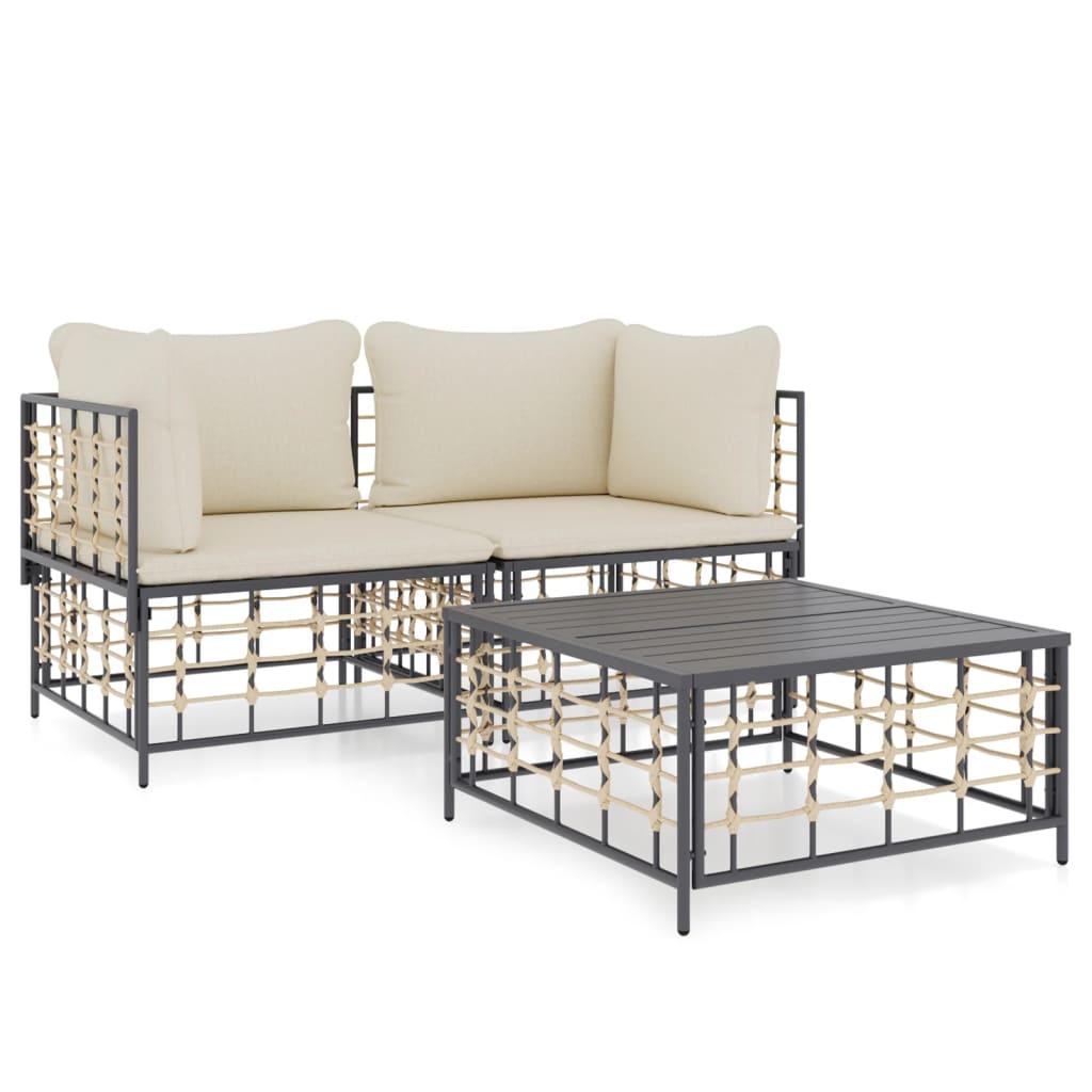 3 Piece Patio Lounge Set with Cushions Anthracite Poly Rattan at Set Shop and Smile