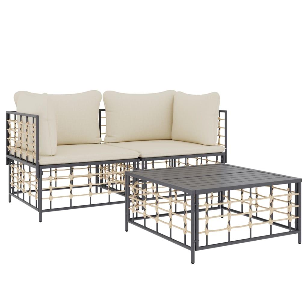 3 Piece Patio Lounge Set with Cushions Anthracite Poly Rattan at Set Shop and Smile