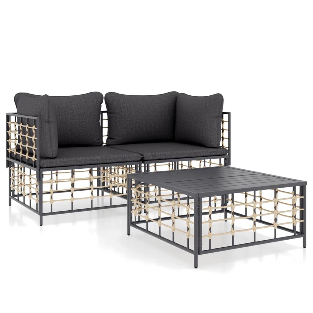 3 Piece Patio Lounge Set with Cushions Anthracite Poly Rattan at Set Shop and Smile