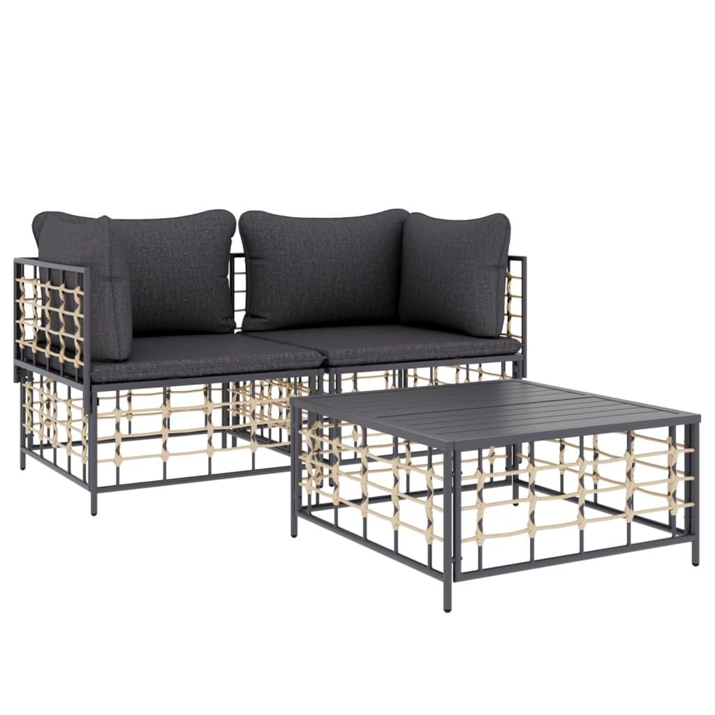 3 Piece Patio Lounge Set with Cushions Anthracite Poly Rattan at Set Shop and Smile