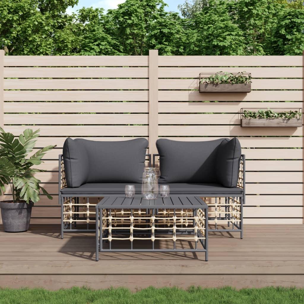 3 Piece Patio Lounge Set with Cushions Anthracite Poly Rattan at Set Shop and Smile