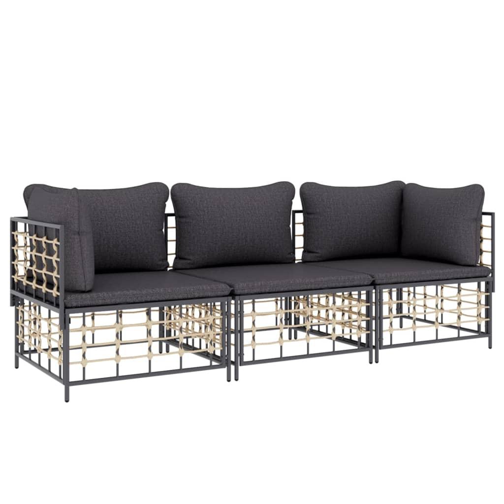 3 Piece Patio Lounge Set with Cushions Anthracite Poly Rattan at Set Shop and Smile