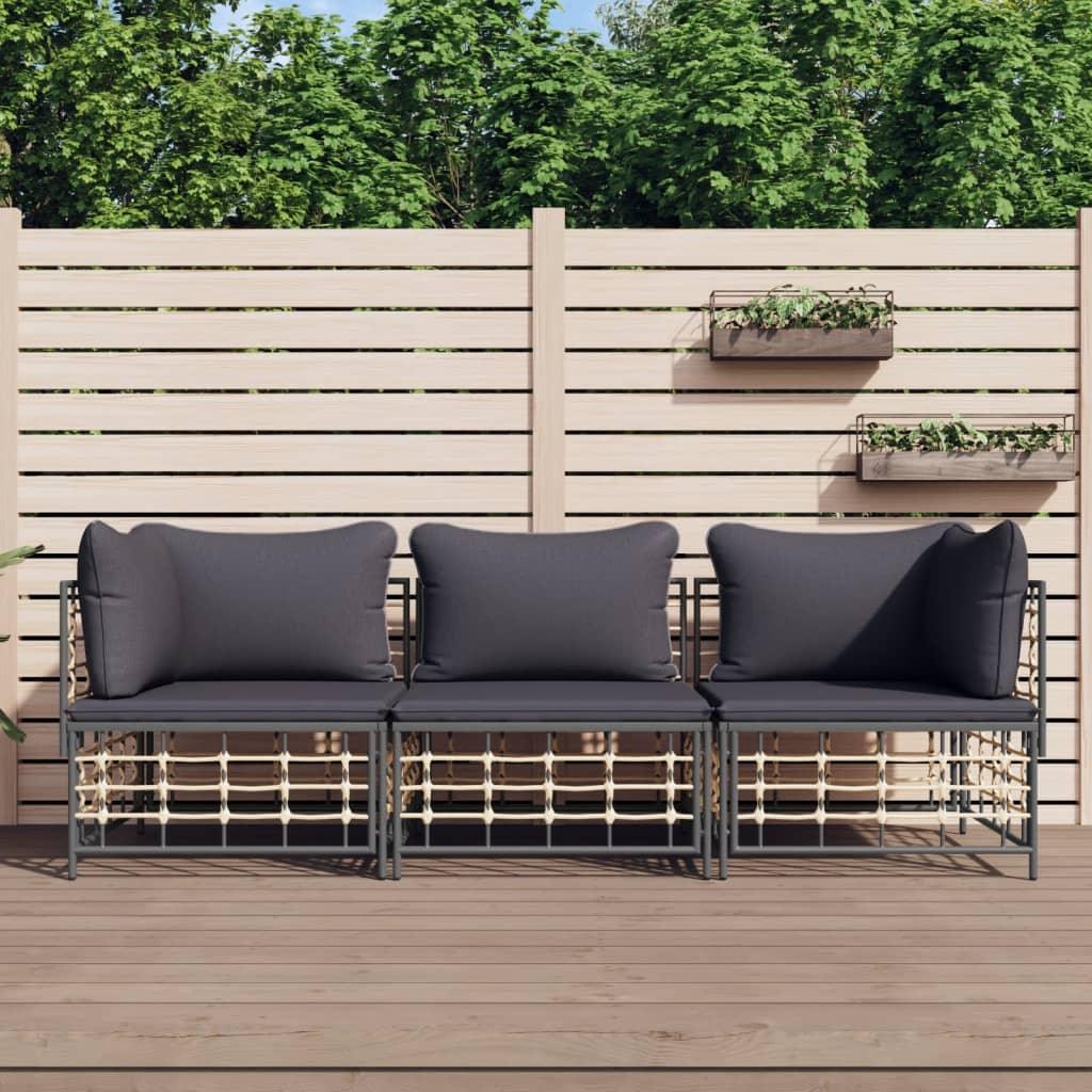 3 Piece Patio Lounge Set with Cushions Anthracite Poly Rattan at Set Shop and Smile