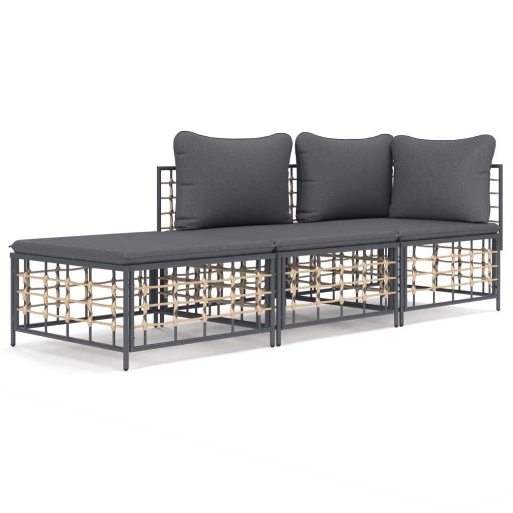 3 Piece Patio Lounge Set with Cushions Anthracite Poly Rattan at Set Shop and Smile