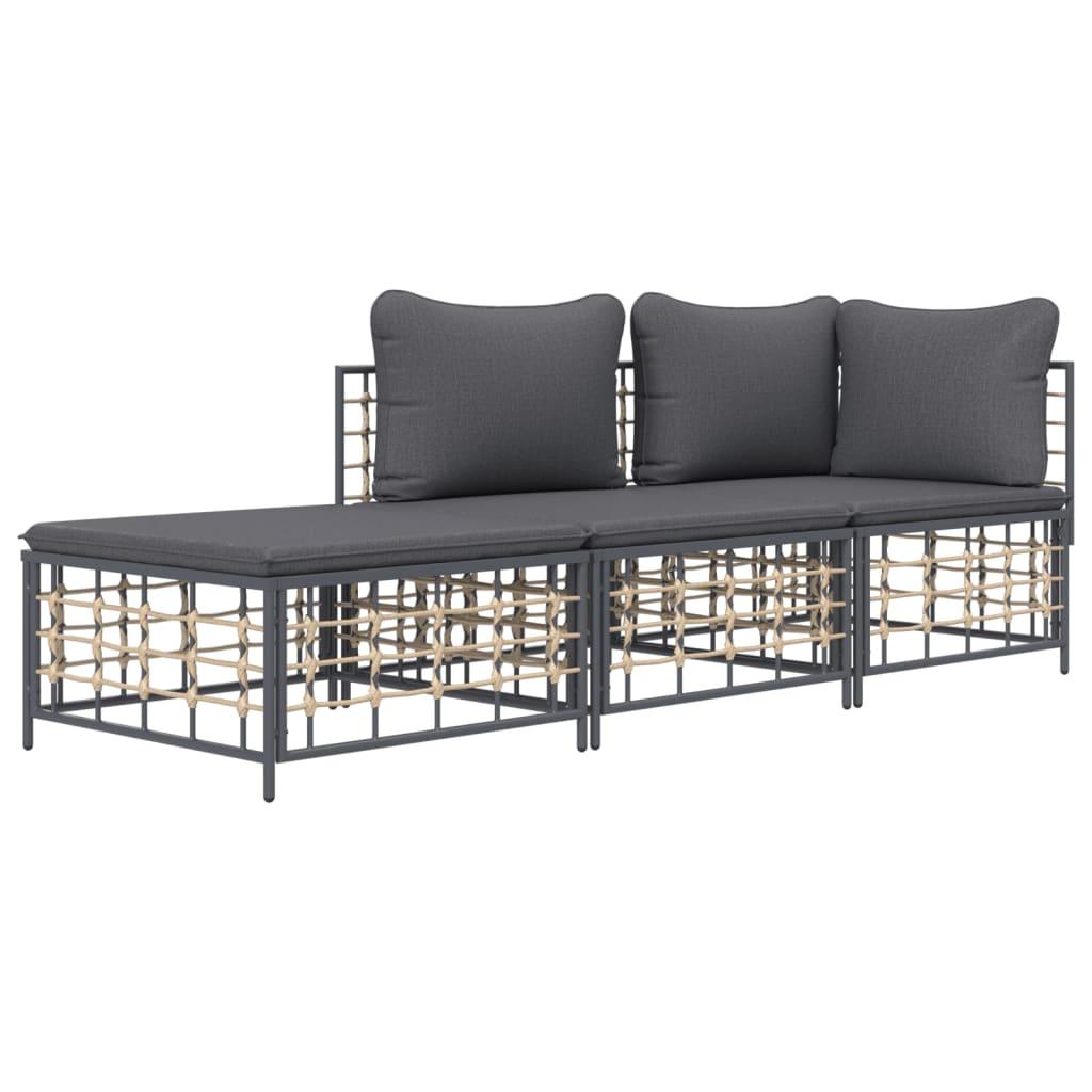 3 Piece Patio Lounge Set with Cushions Anthracite Poly Rattan at Set Shop and Smile