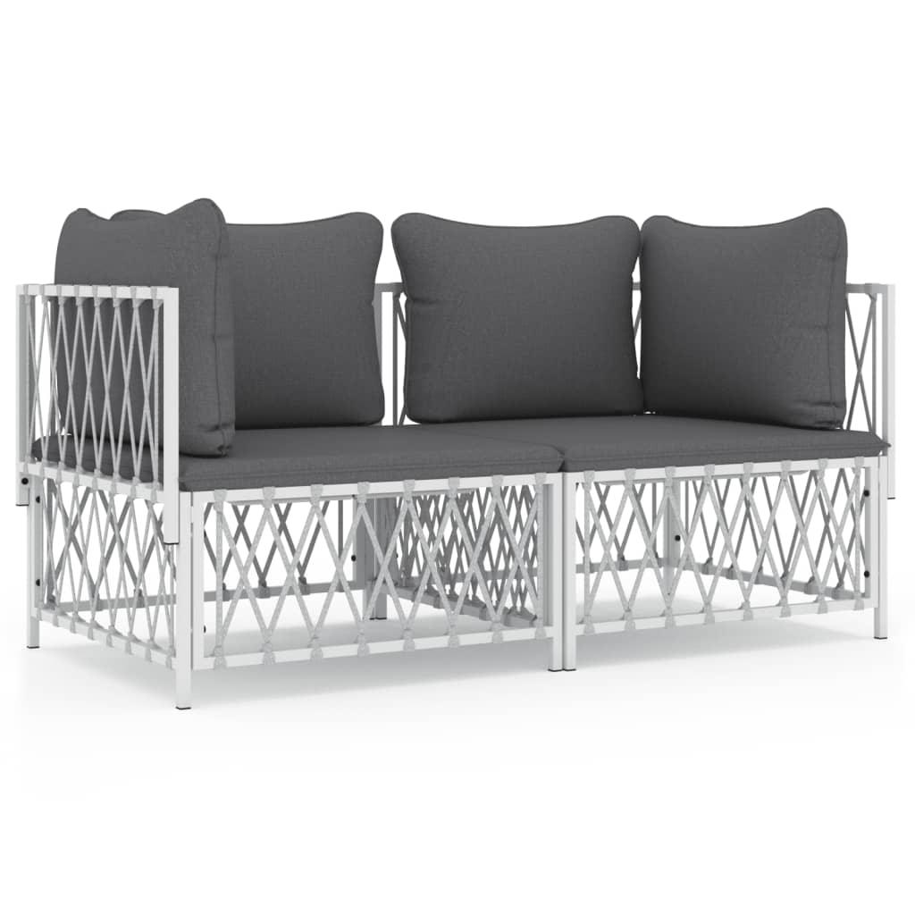 2 Piece Patio Lounge Set with Cushions White Steel at Set Shop and Smile