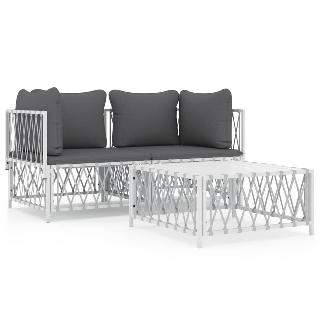 3 Piece Patio Lounge Set with Cushions White Steel at Set Shop and Smile
