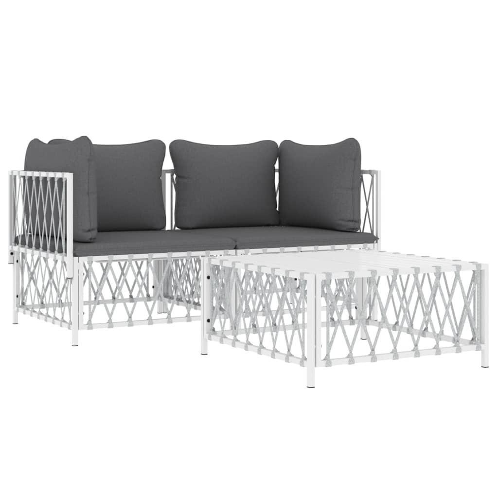 3 Piece Patio Lounge Set with Cushions White Steel at Set Shop and Smile