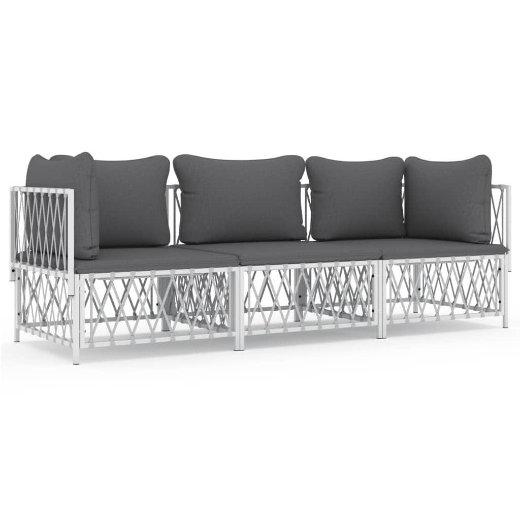 3 Piece Patio Lounge Set with Cushions White Steel at Set Shop and Smile
