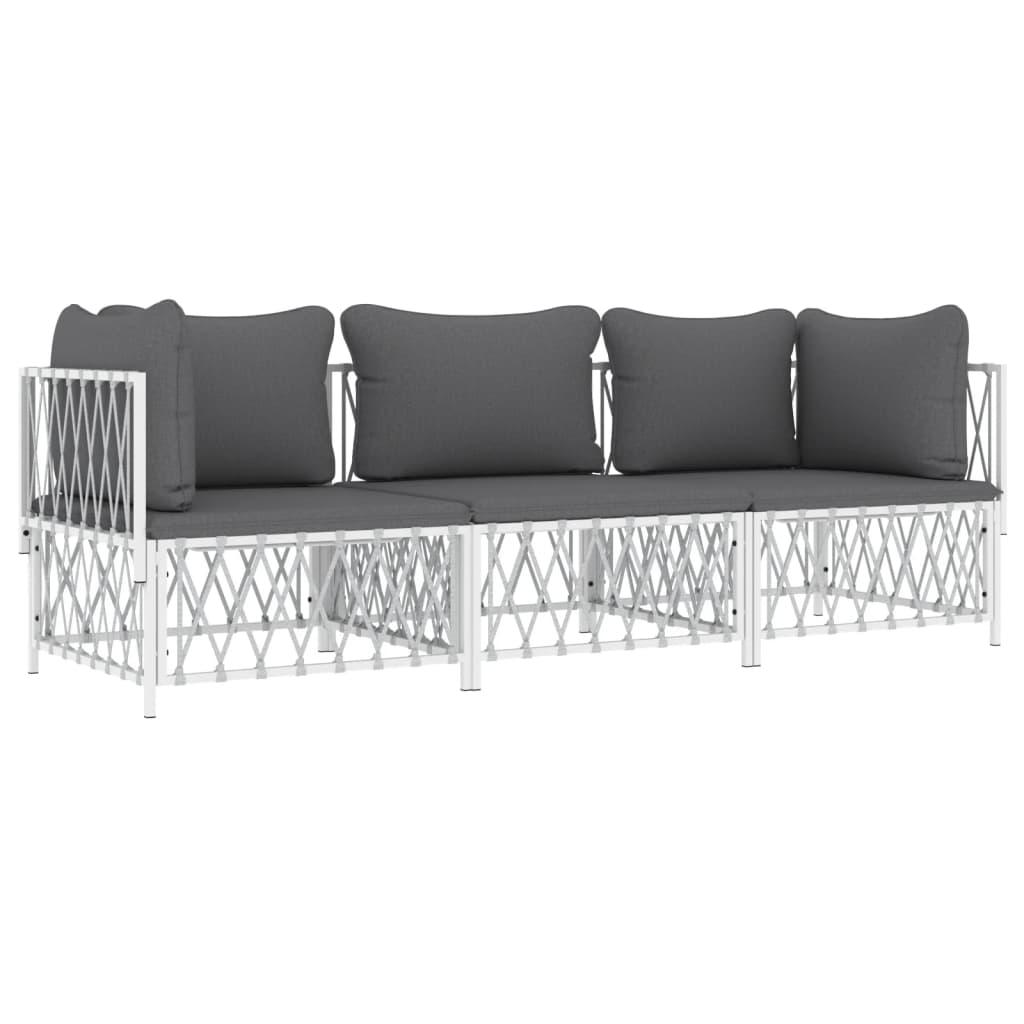 3 Piece Patio Lounge Set with Cushions White Steel at Set Shop and Smile