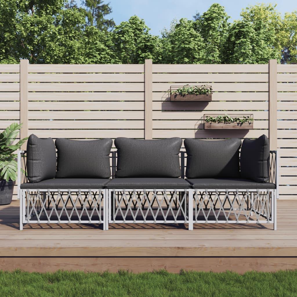 3 Piece Patio Lounge Set with Cushions White Steel at Set Shop and Smile