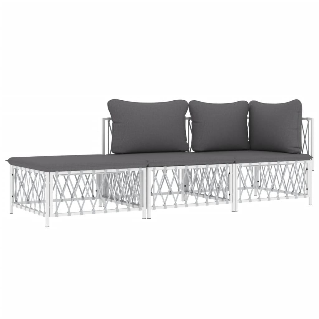 3 Piece Patio Lounge Set with Cushions White Steel at Set Shop and Smile