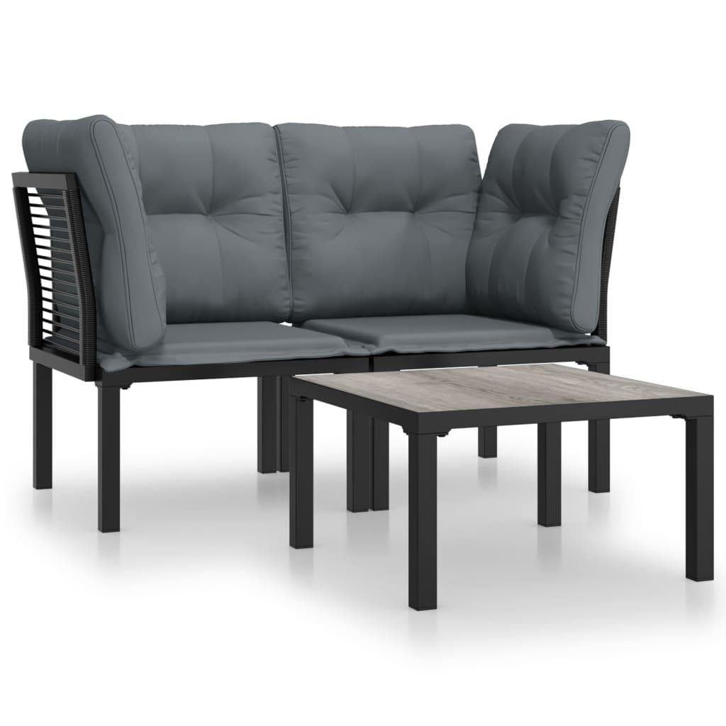 3 Piece Patio Lounge Set Black and Gray Poly Rattan at Set Shop and Smile