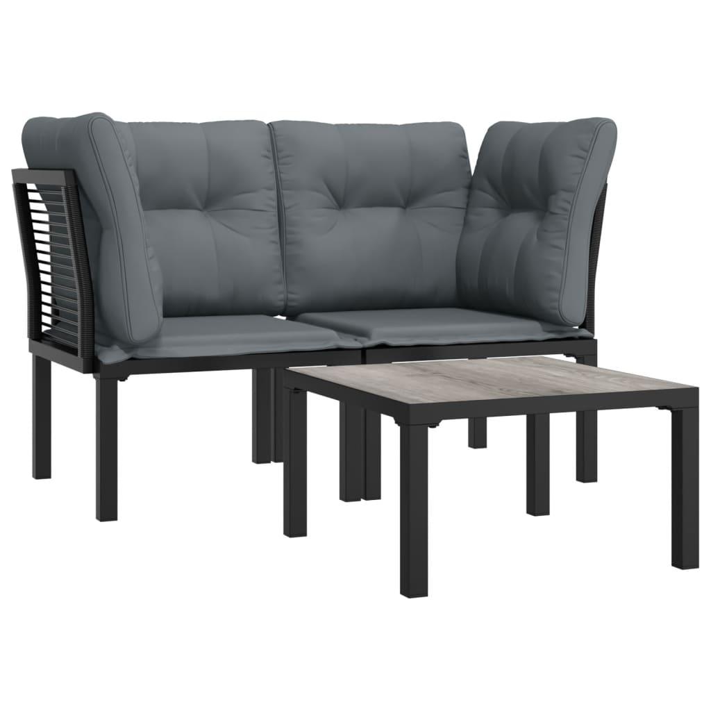 3 Piece Patio Lounge Set Black and Gray Poly Rattan at Set Shop and Smile
