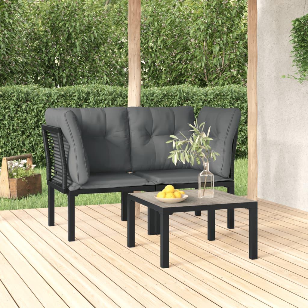 3 Piece Patio Lounge Set Black and Gray Poly Rattan at Set Shop and Smile
