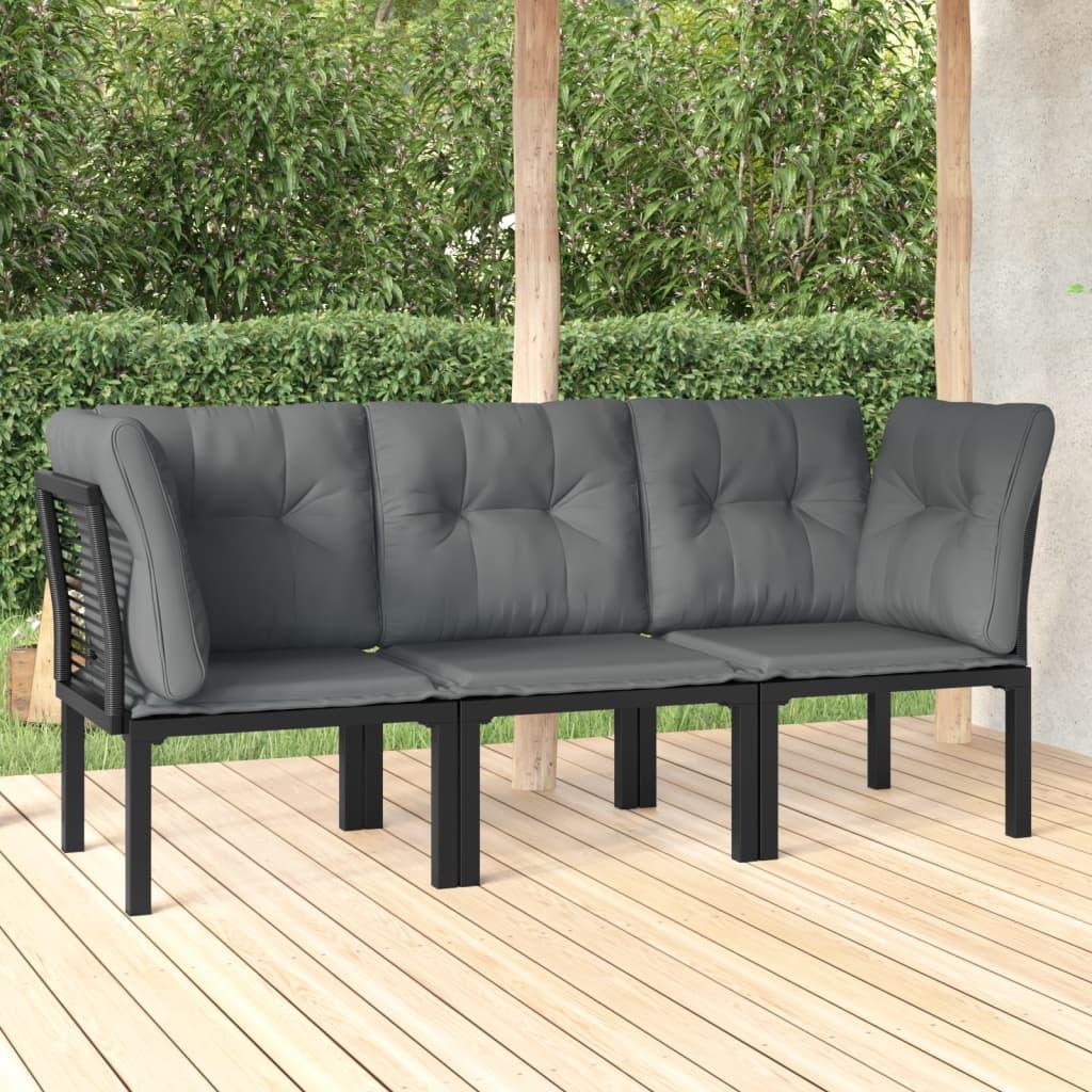 3 Piece Patio Lounge Set Black and Gray Poly Rattan at Set Shop and Smile