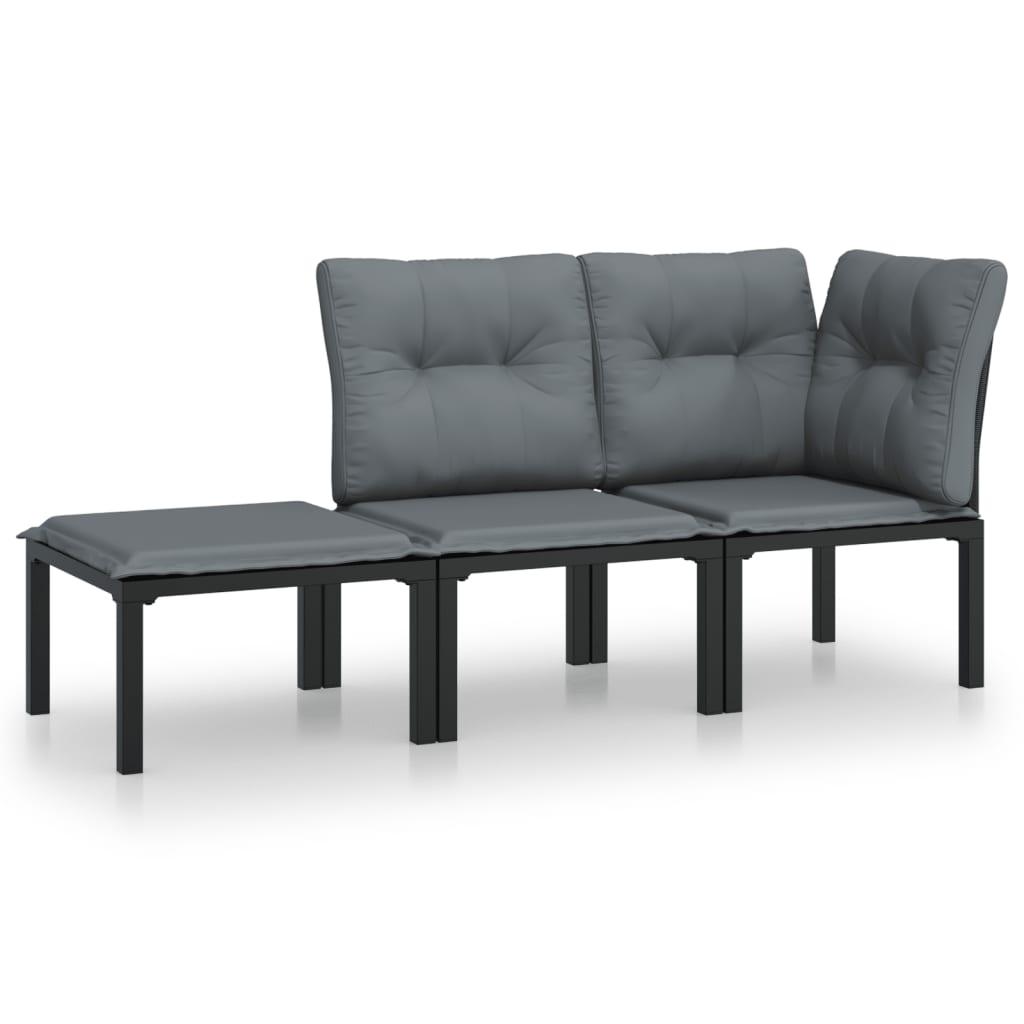 3 Piece Patio Lounge Set Black and Gray Poly Rattan at Set Shop and Smile