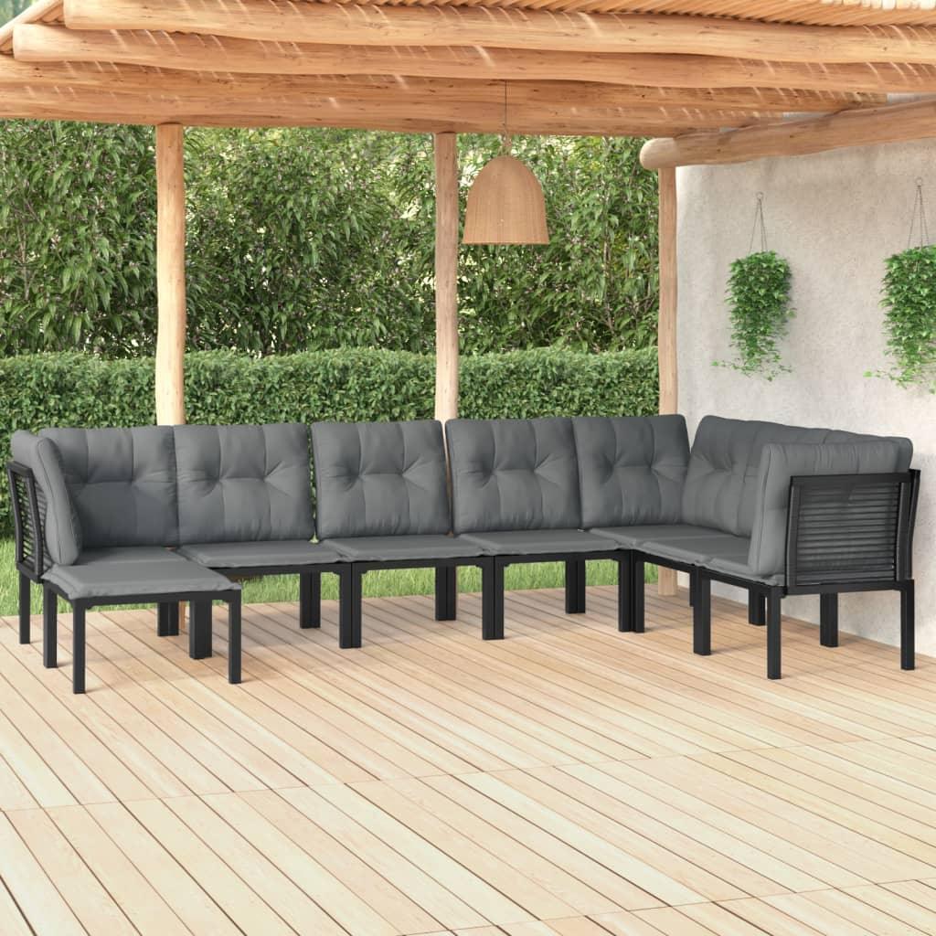 8 Piece Patio Lounge Set Black and Gray Poly Rattan at Set Shop and Smile