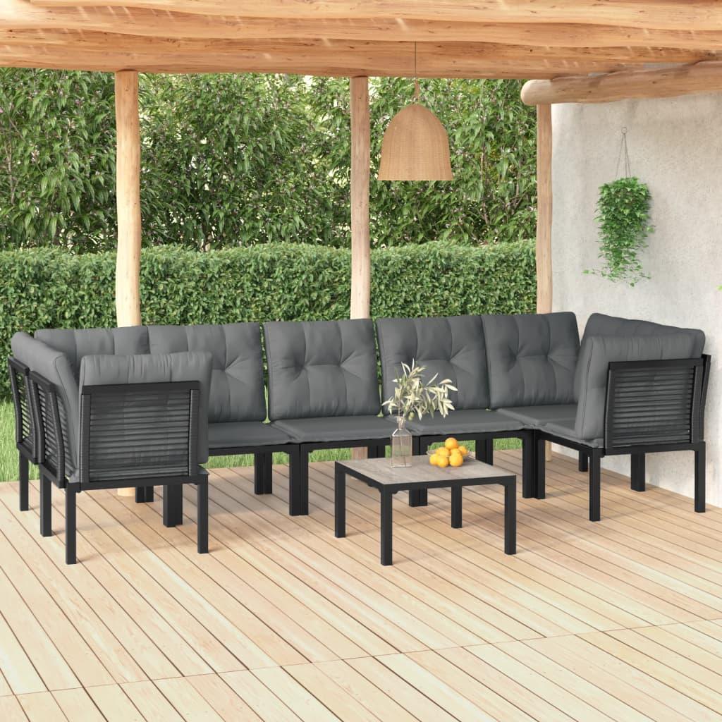 8 Piece Patio Lounge Set Black and Gray Poly Rattan at Set Shop and Smile