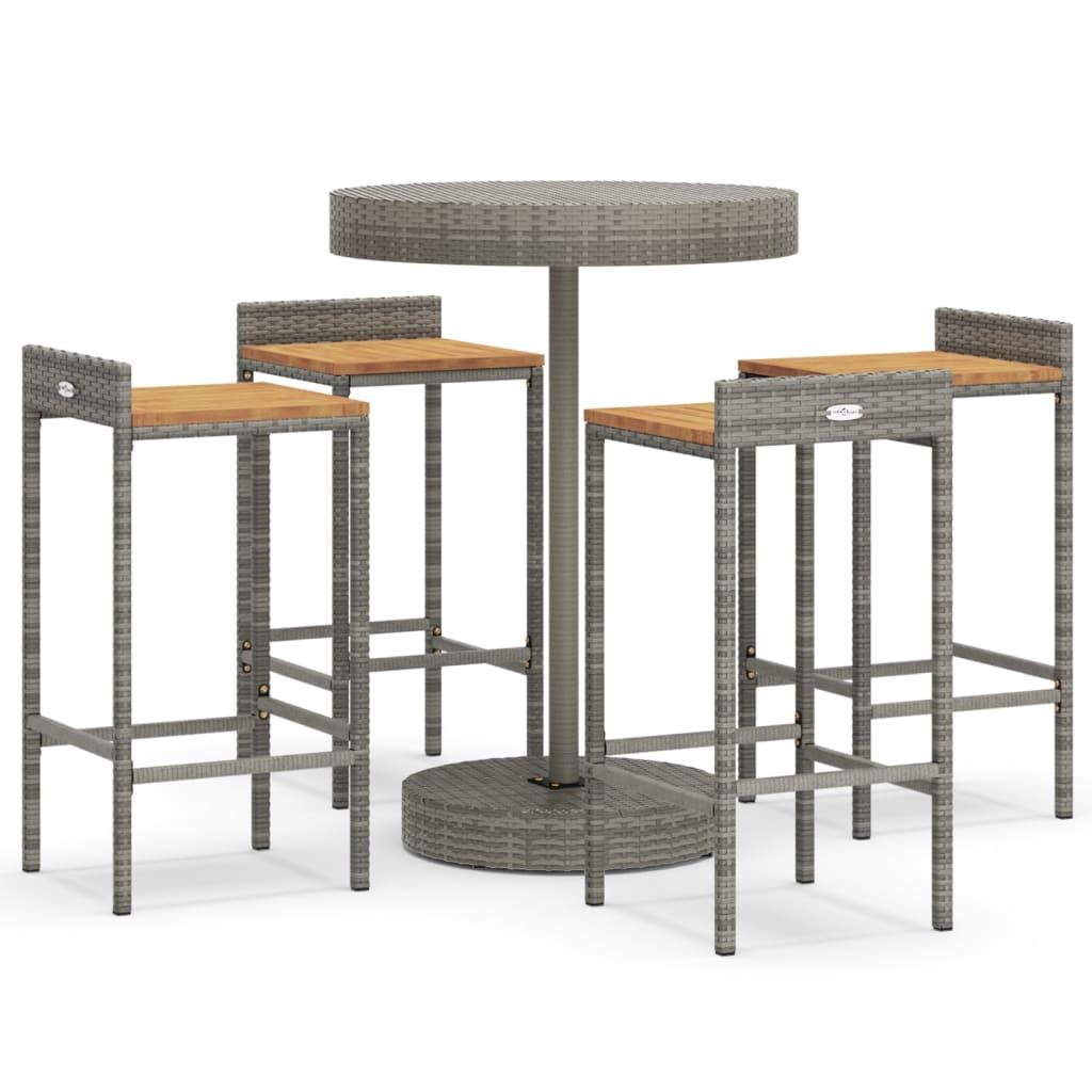 5 Piece Patio Bar Set Gray Poly Rattan&Solid Wood Acacia at Set Shop and Smile