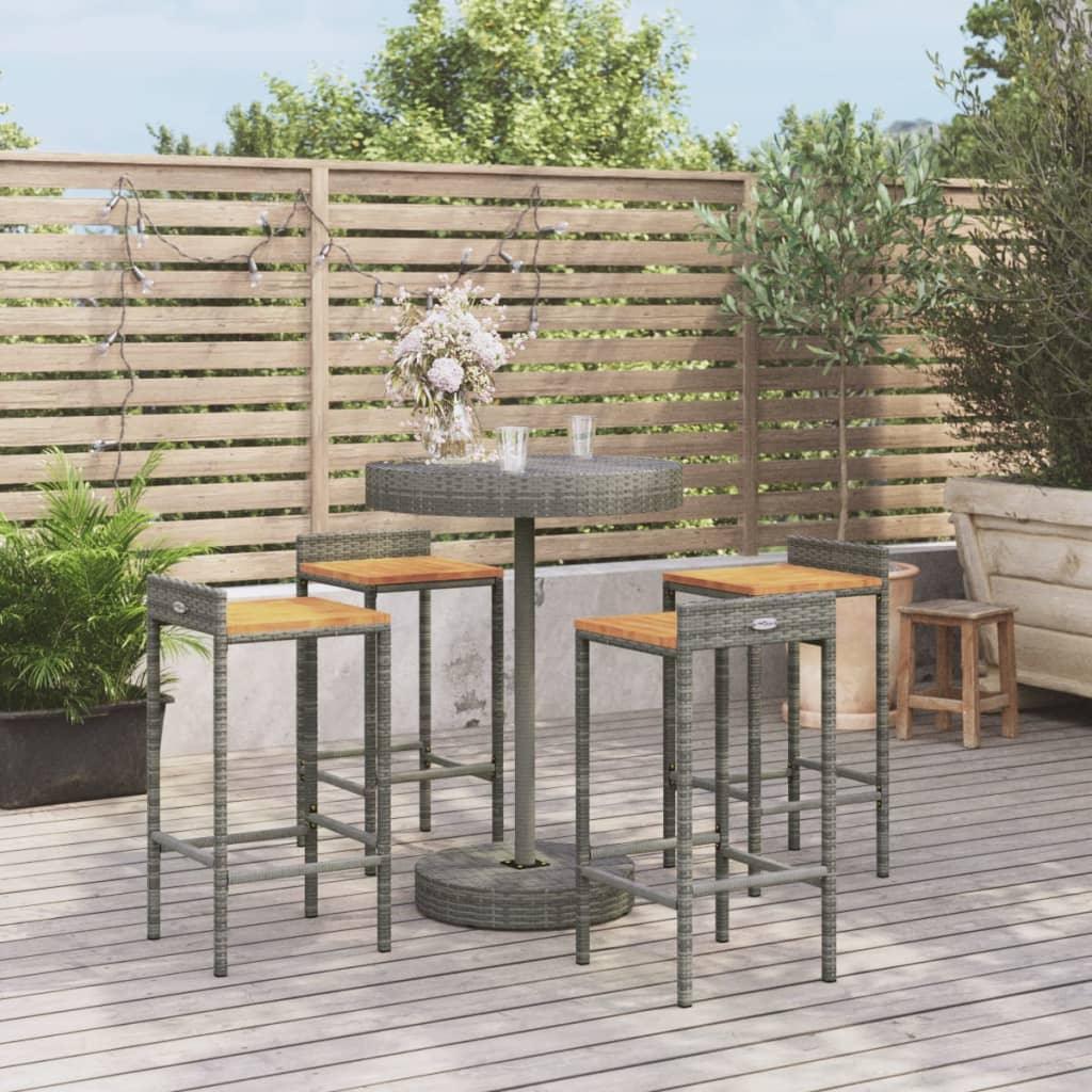 5 Piece Patio Bar Set Gray Poly Rattan&Solid Wood Acacia at Set Shop and Smile