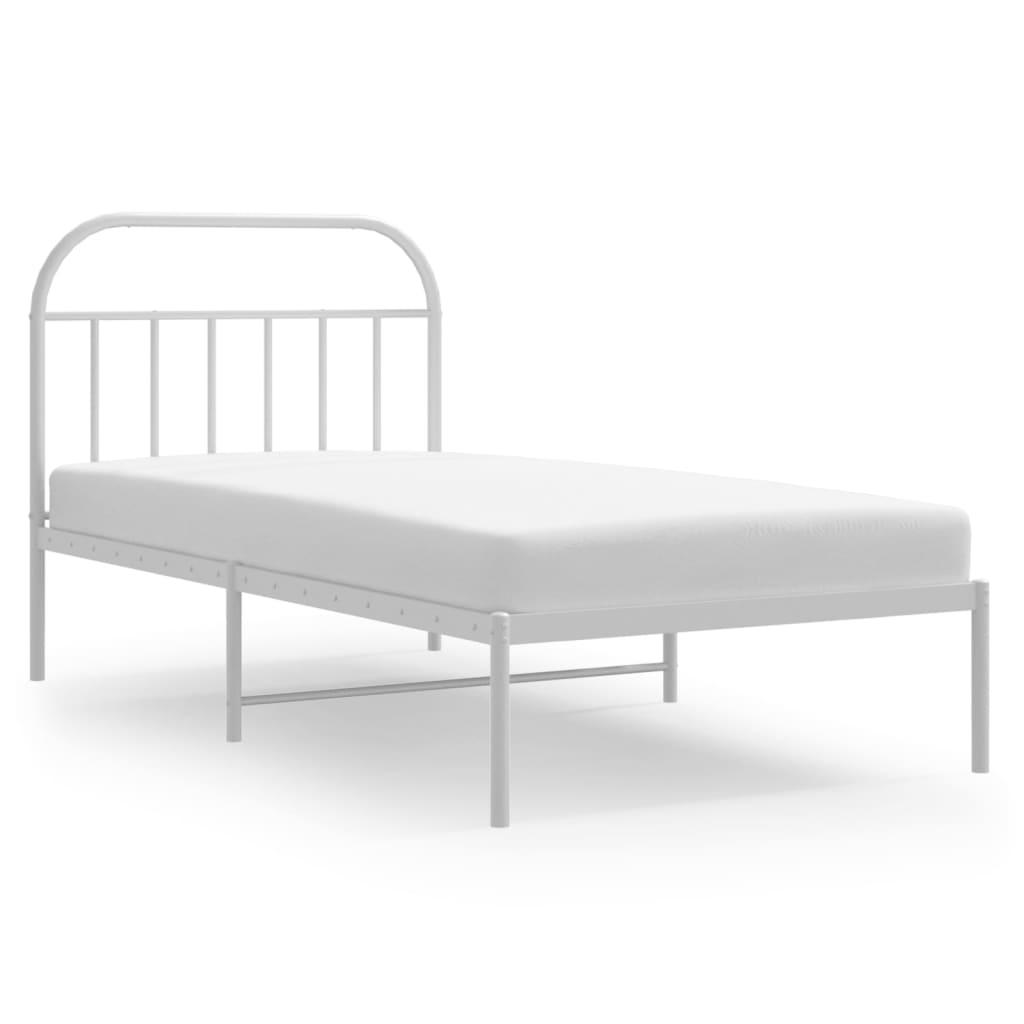 Metal Bed Frame with Headboard White 39.4"x78.7" at Set Shop and Smile