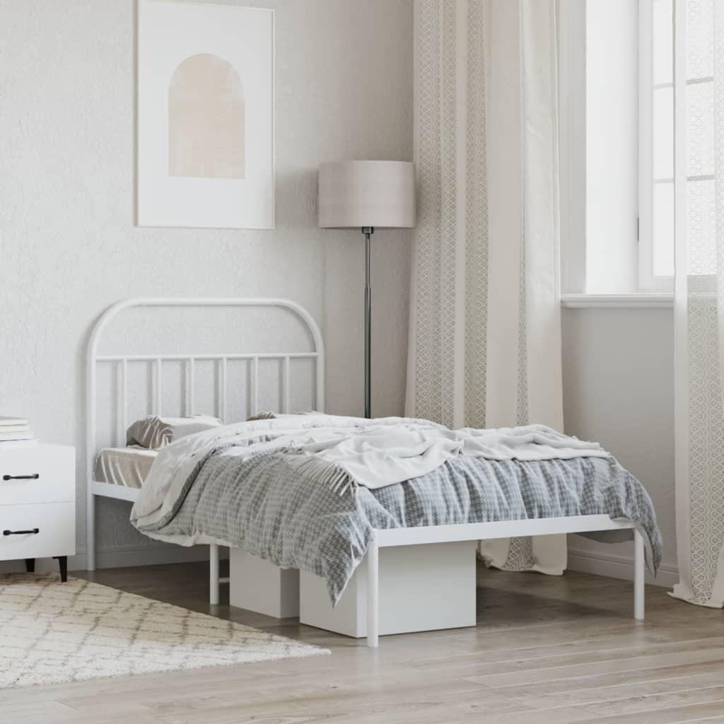 Metal Bed Frame with Headboard White 39.4"x78.7" at Set Shop and Smile