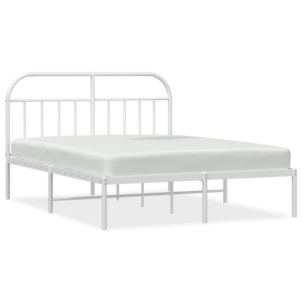 Metal Bed Frame with Headboard White 59.8"x78.7" at Set Shop and Smile