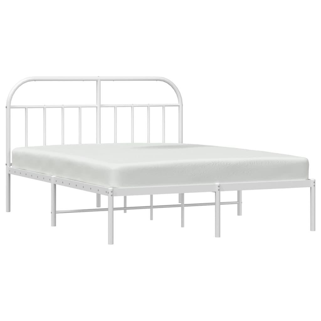 Metal Bed Frame with Headboard White 59.8"x78.7" at Set Shop and Smile