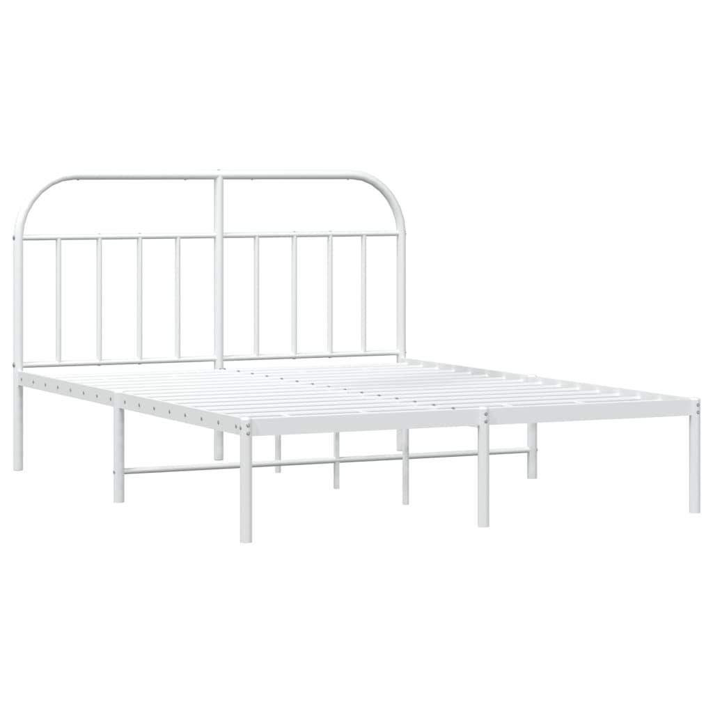 Metal Bed Frame with Headboard White 59.8"x78.7" at Set Shop and Smile