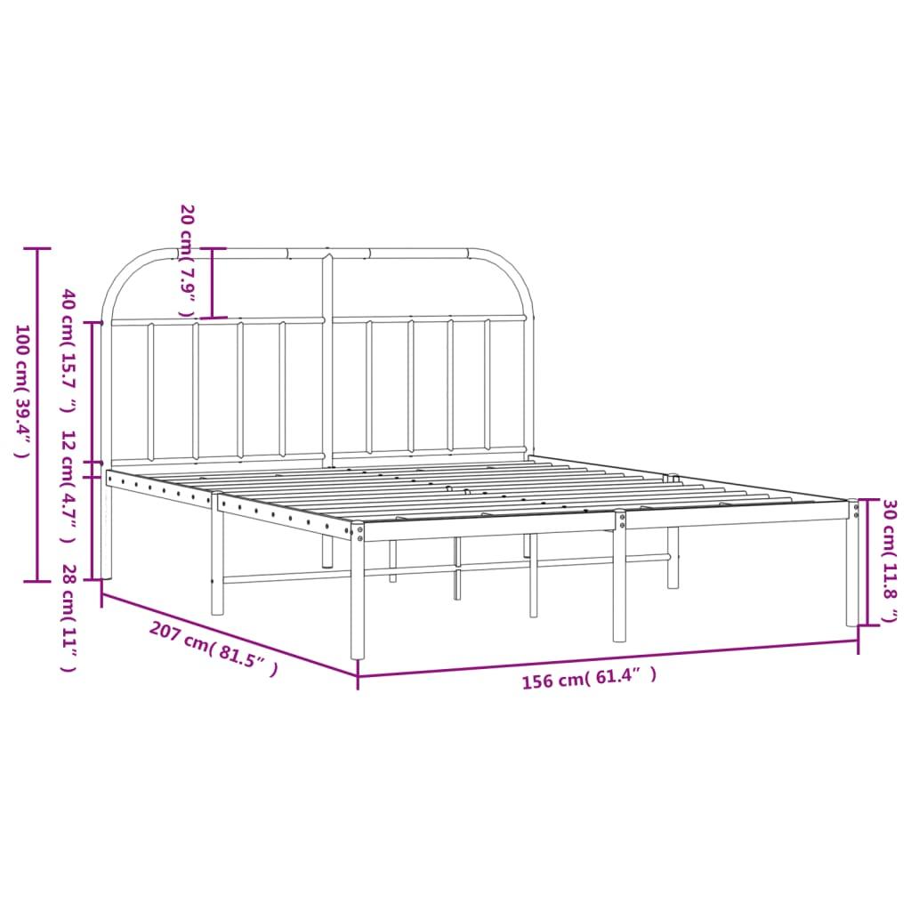 Metal Bed Frame with Headboard White 59.8"x78.7" at Set Shop and Smile