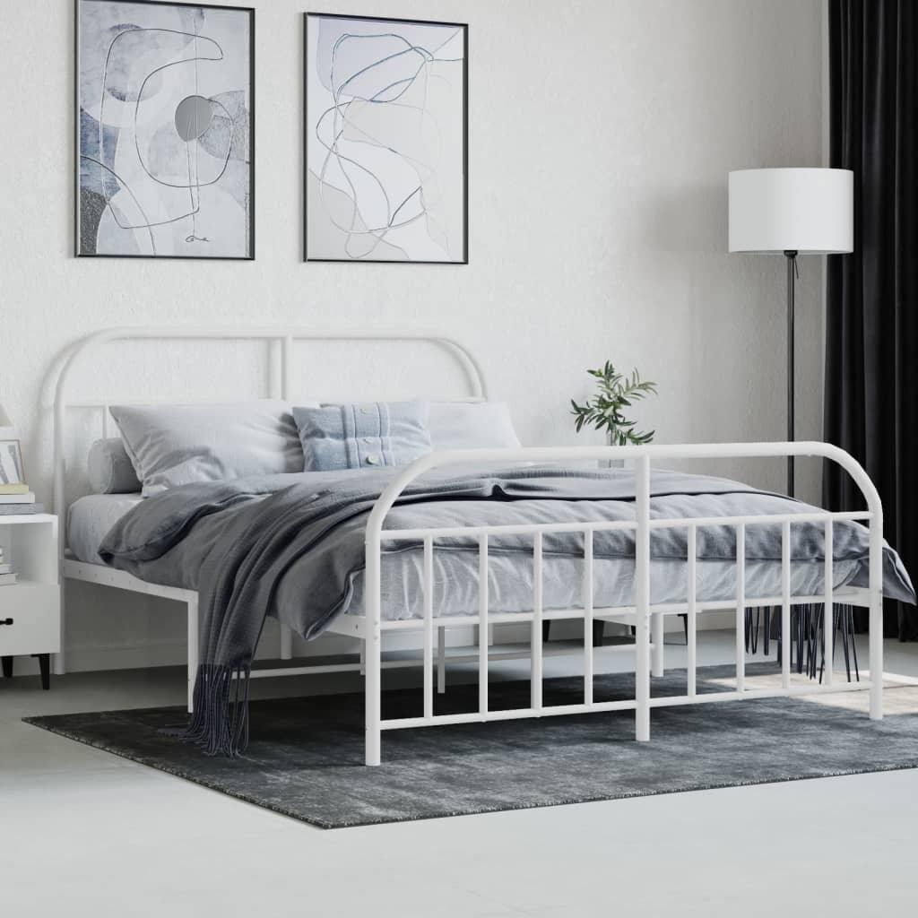 Metal Bed Frame with Headboard and Footboard White 59.8"x78.7" at Set Shop and Smile