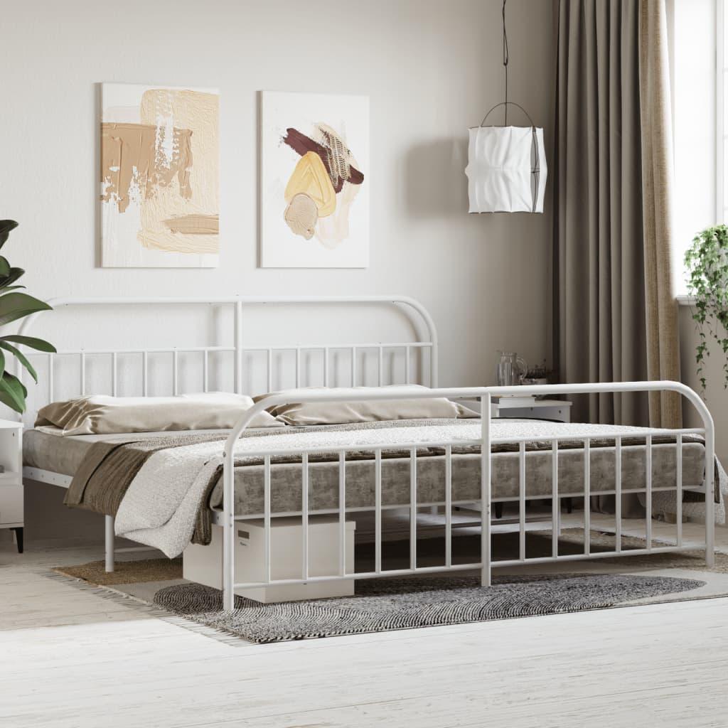 Metal Bed Frame with Headboard and Footboard White 76"x79.9" at Set Shop and Smile