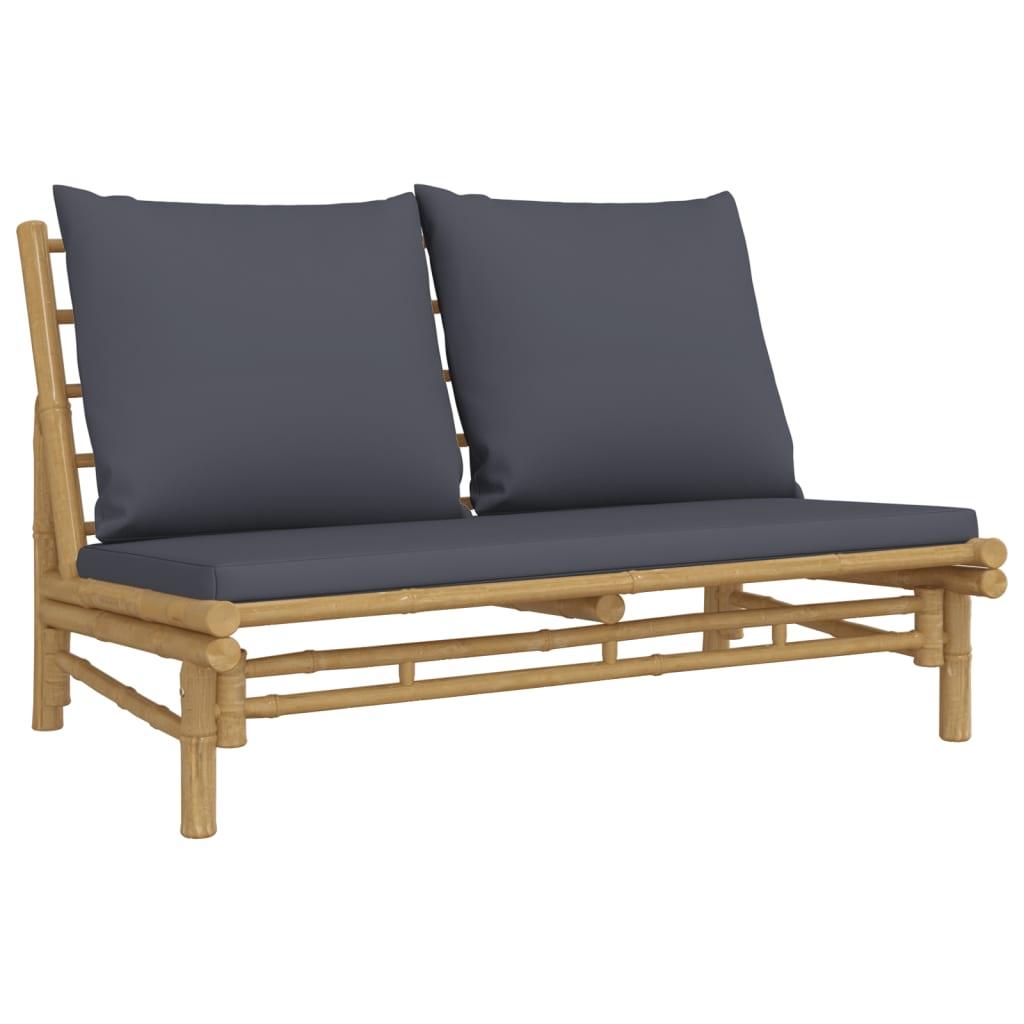 Patio Bench with Dark Gray Cushions Bamboo at Set Shop and Smile