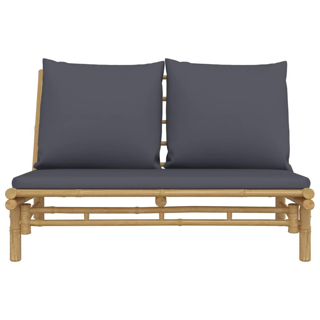 Patio Bench with Dark Gray Cushions Bamboo at Set Shop and Smile