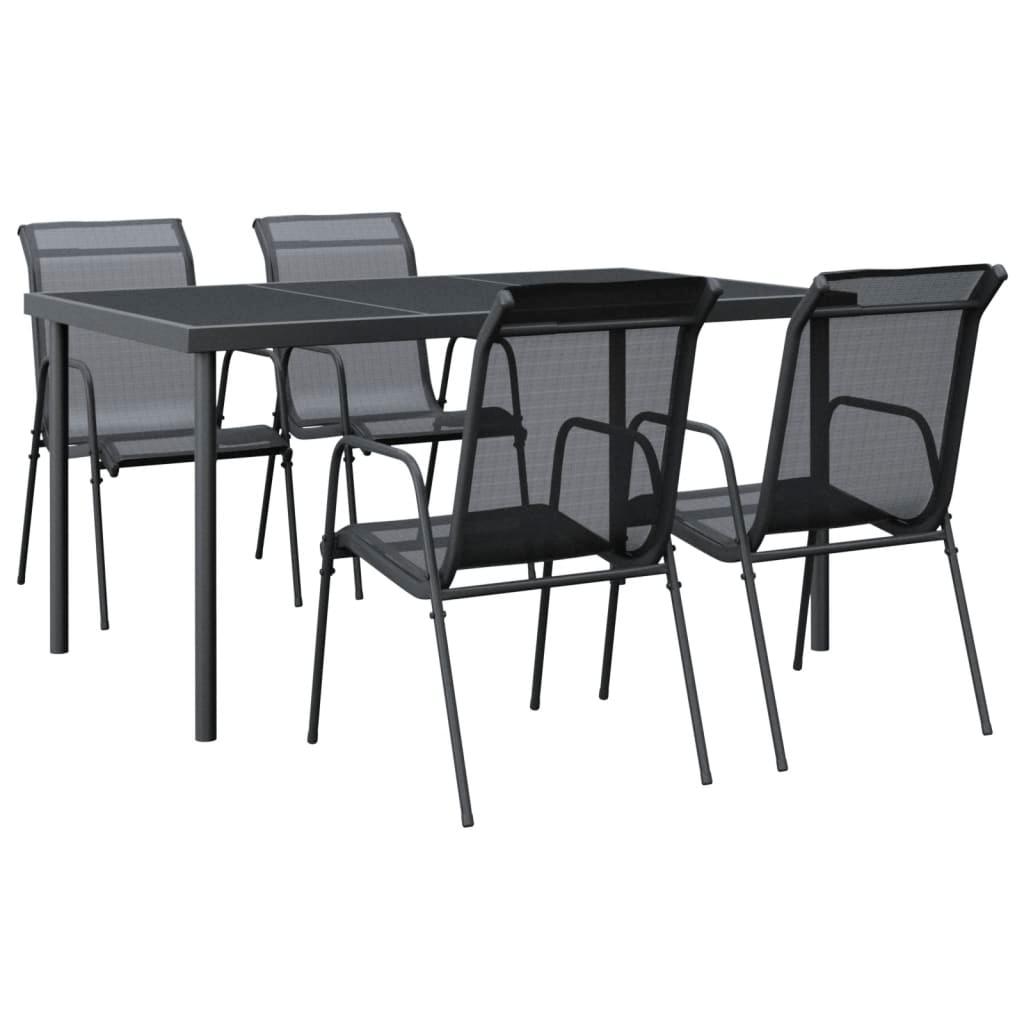 5 Piece Patio Dining Set Black Steel and Textilene at Set Shop and Smile