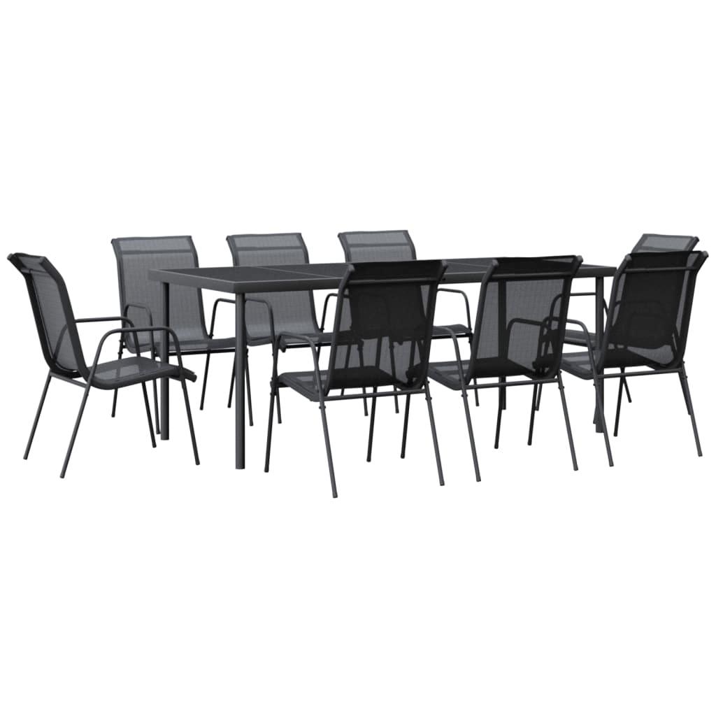 9 Piece Patio Dining Set Black Steel and Textilene at Set Shop and Smile