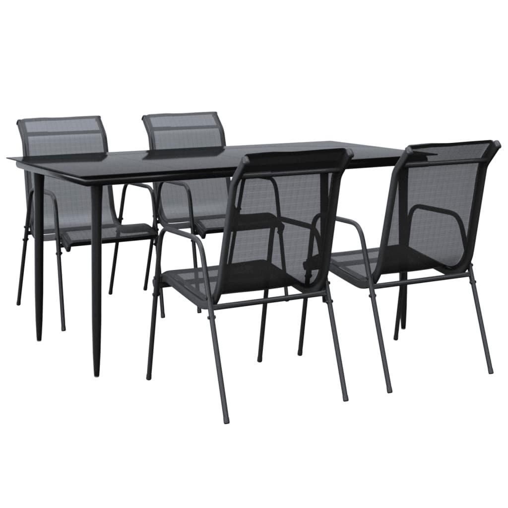 5 Piece Patio Dining Set Black Steel and Textilene at Set Shop and Smile