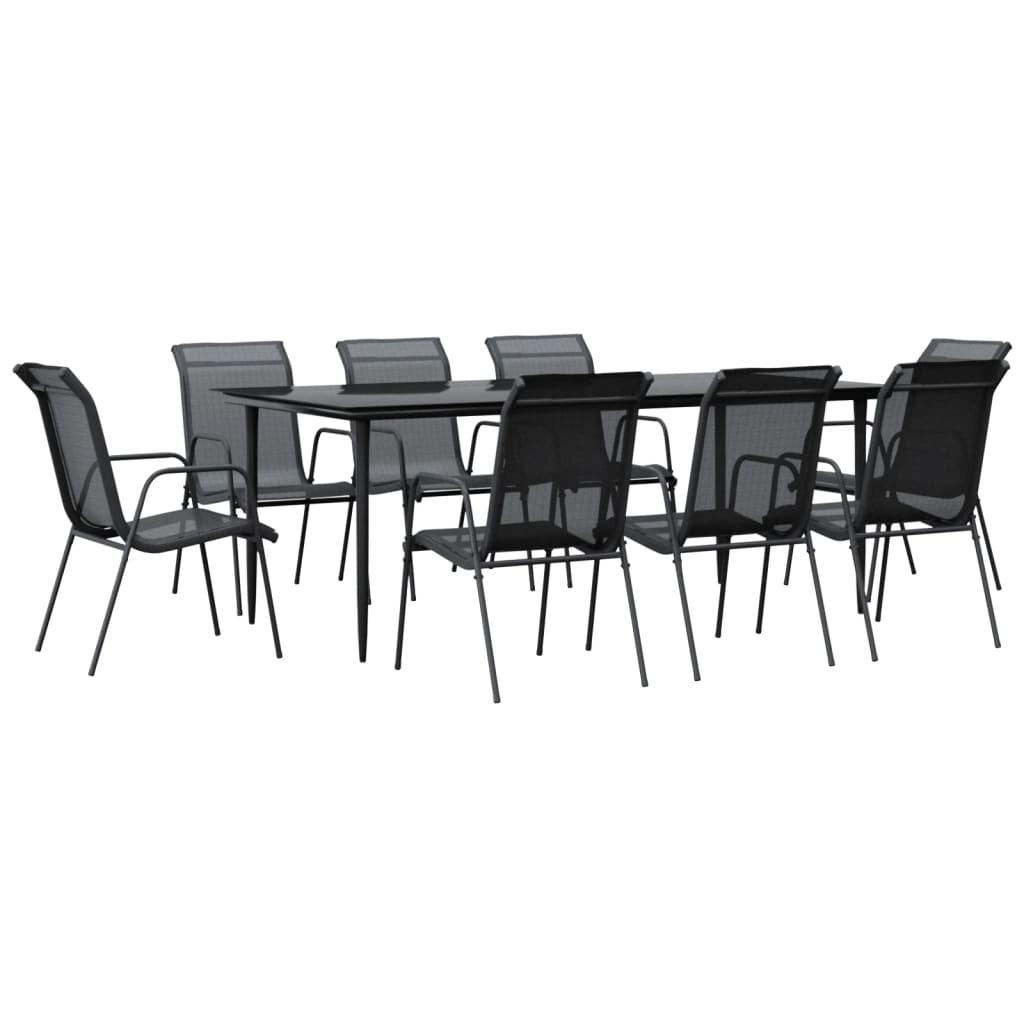 9 Piece Patio Dining Set Black Steel and Textilene at Set Shop and Smile