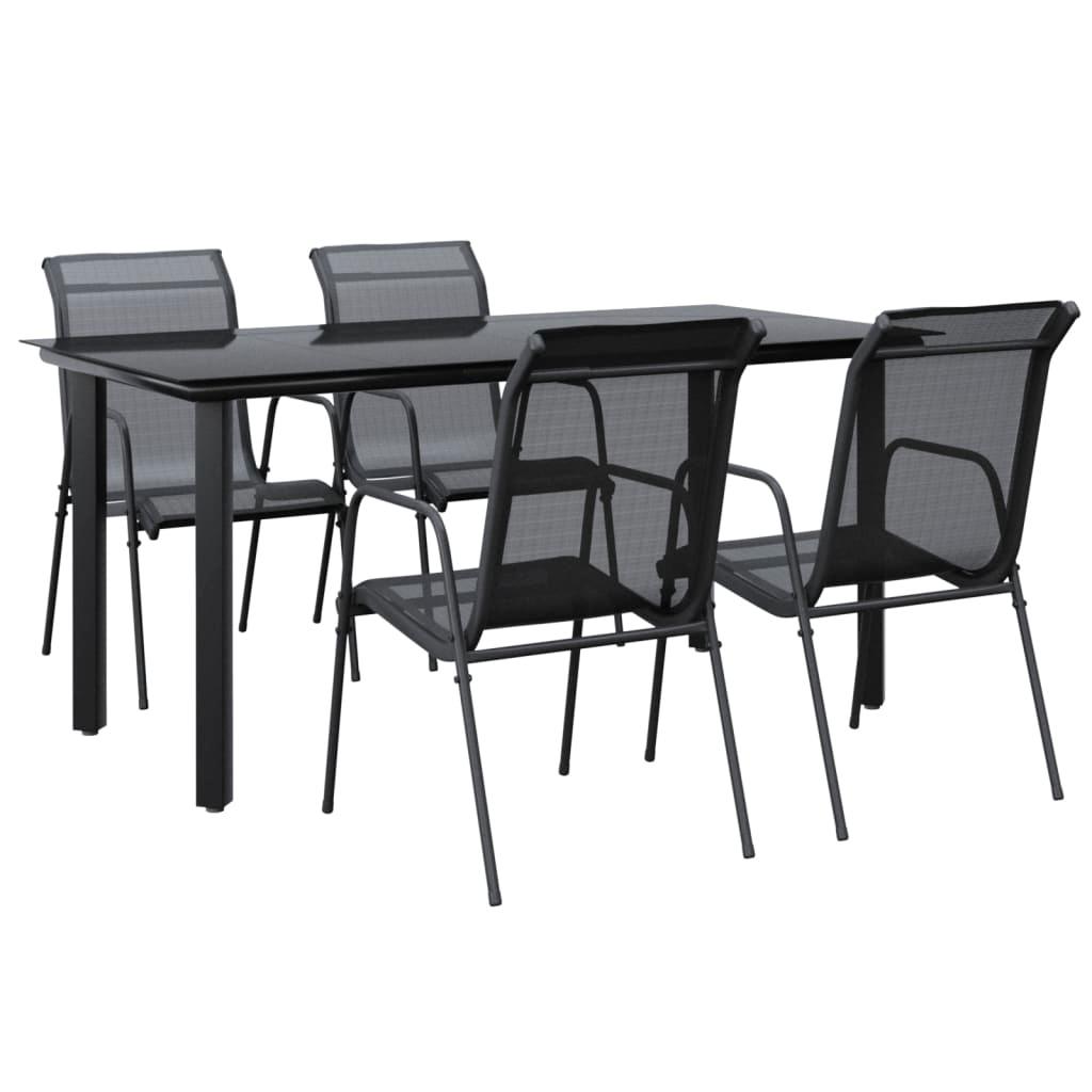 5 Piece Patio Dining Set Black Steel and Textilene at Set Shop and Smile