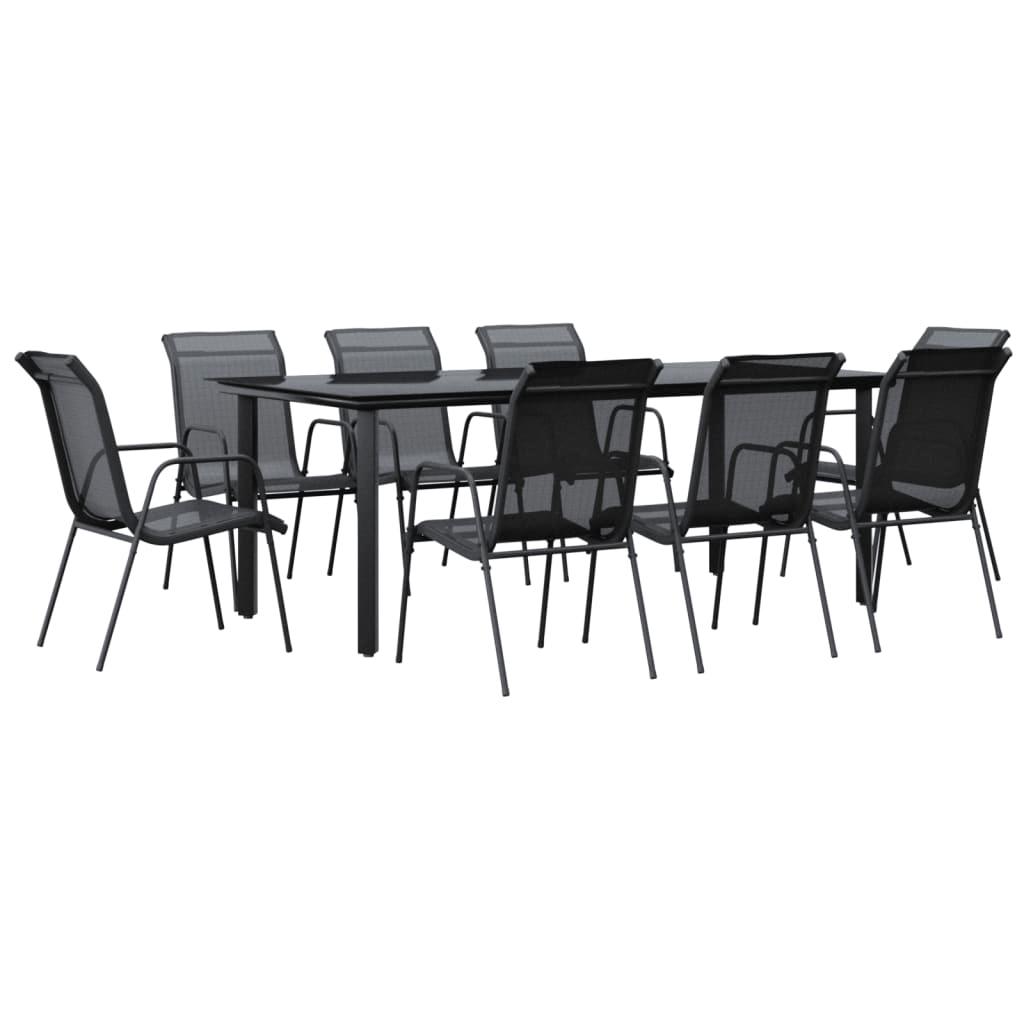 9 Piece Patio Dining Set Black Steel and Textilene at Set Shop and Smile
