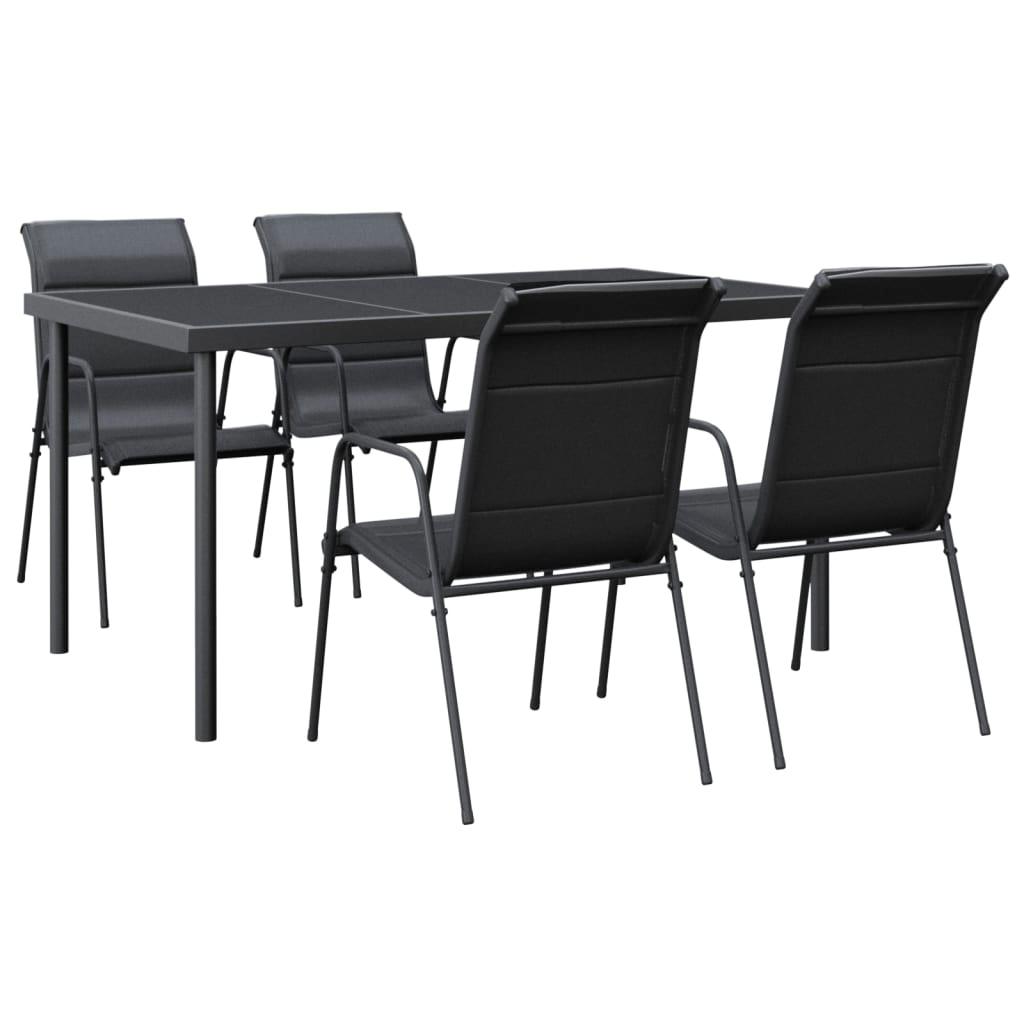 5 Piece Patio Dining Set Black Steel and Textilene at Set Shop and Smile