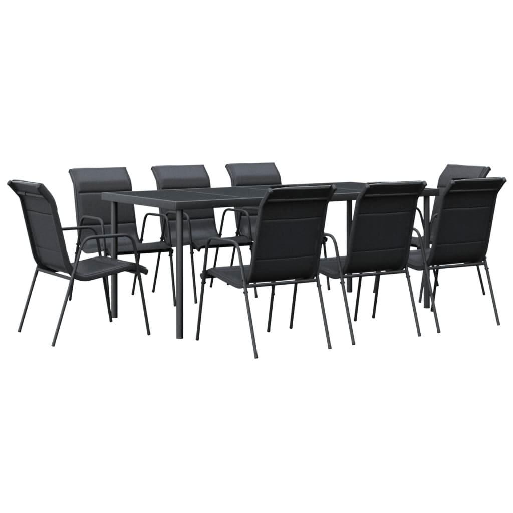 9 Piece Patio Dining Set Black Steel and Textilene at Set Shop and Smile