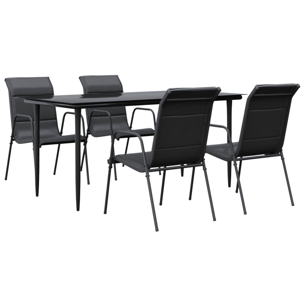 5 Piece Patio Dining Set Black Steel and Textilene at Set Shop and Smile