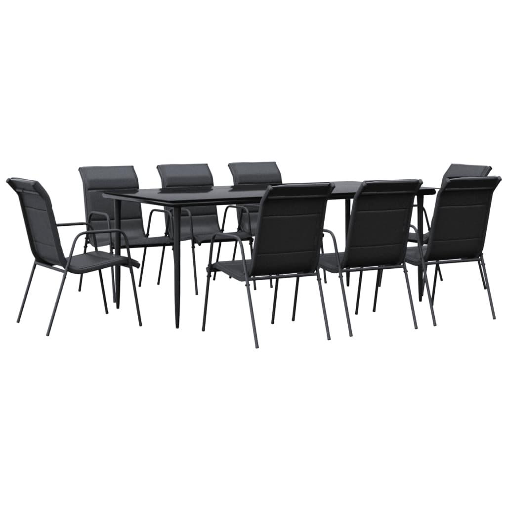 9 Piece Patio Dining Set Black Steel and Textilene at Set Shop and Smile
