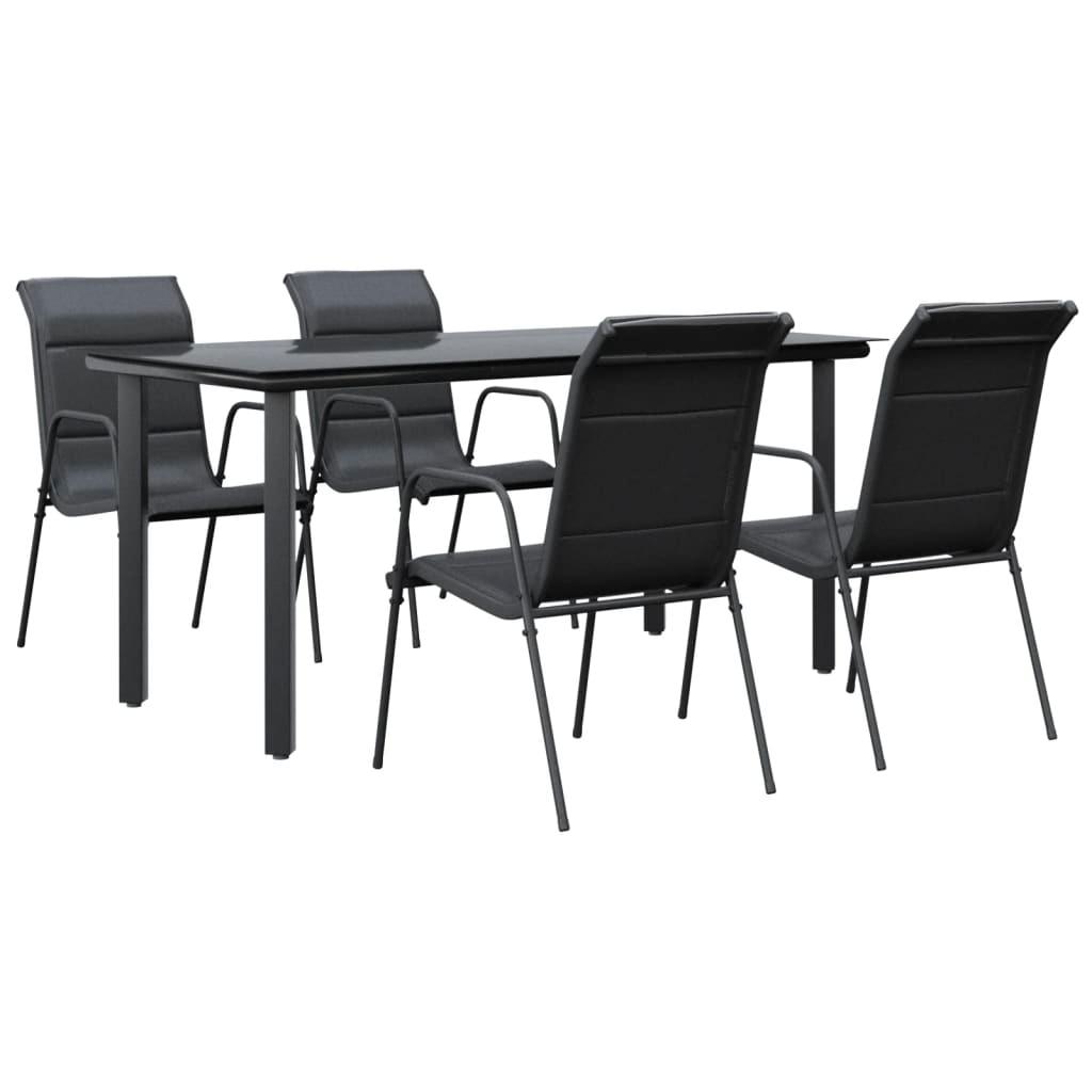 5 Piece Patio Dining Set Black Steel and Textilene at Set Shop and Smile