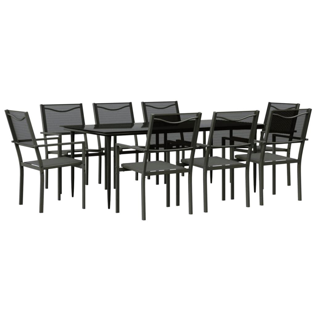 9 Piece Patio Dining Set Black Steel and Textilene at Set Shop and Smile