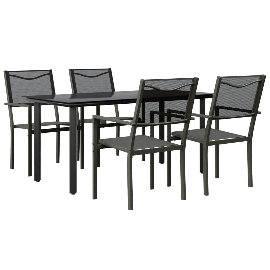 5 Piece Patio Dining Set Black Steel and Textilene at Set Shop and Smile