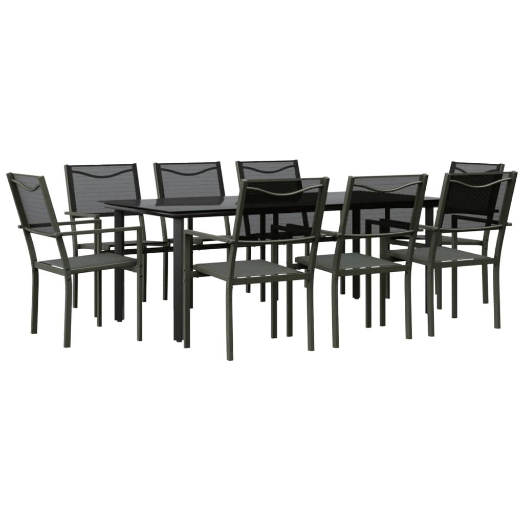 9 Piece Patio Dining Set Black Steel and Textilene at Set Shop and Smile