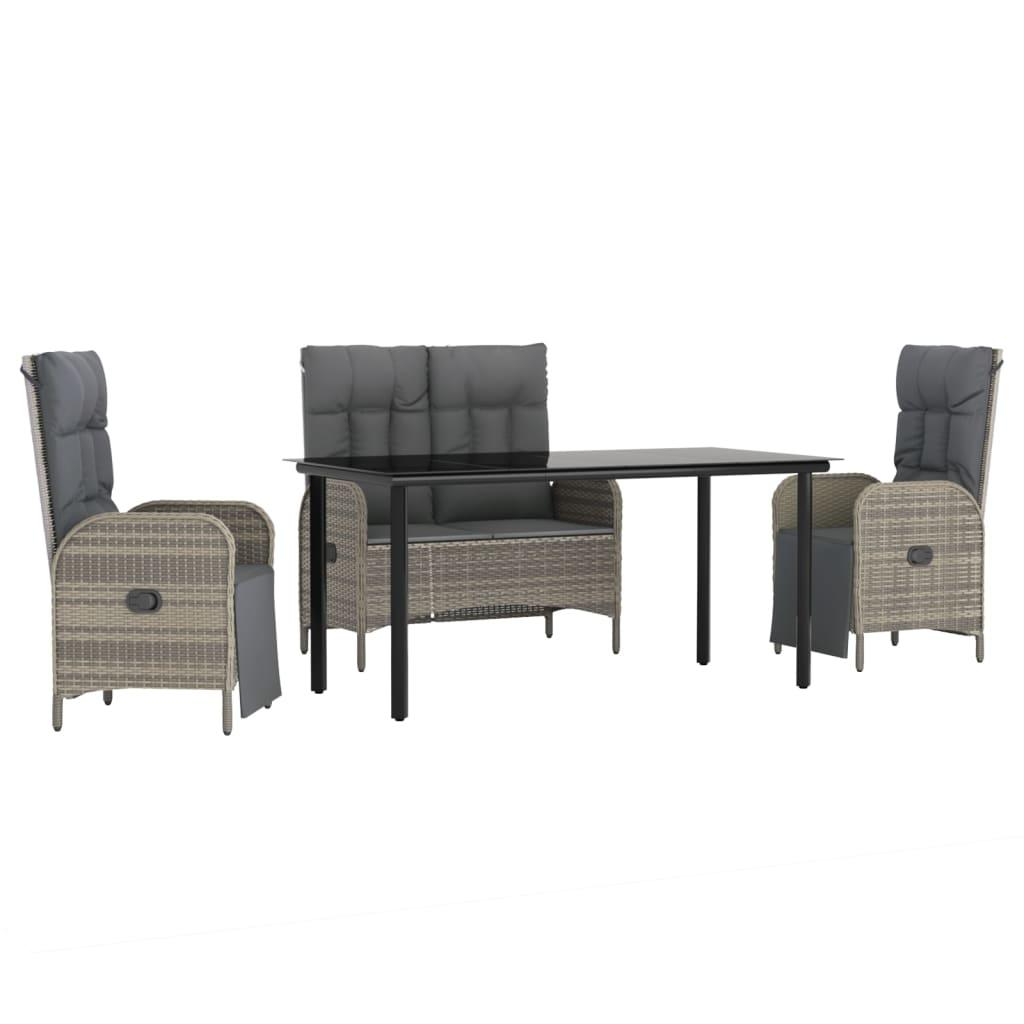 4 Piece Patio Dining Set with Cushions Gray Poly Rattan at Set Shop and Smile